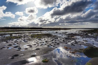 Scenic view of sea against cloudy sky