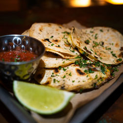 Close-up of food in plate on table