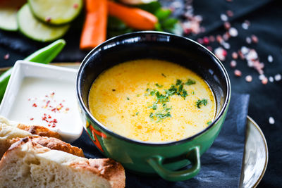 High angle view of meal served in bowl