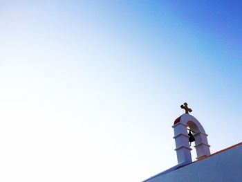 High section of built structure against clear blue sky