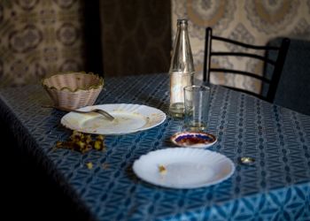 High angle view of food on table