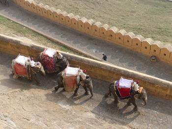 High angle view of people working