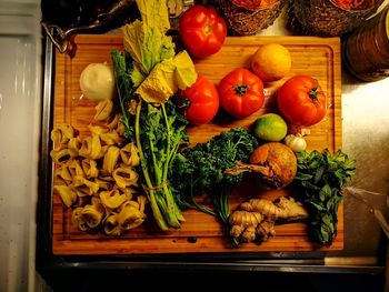 High angle view of vegetables on table