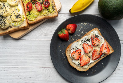 High angle view of breakfast served on table