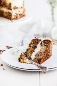 Close-up of cake in plate on table