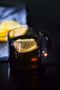 Close-up of tea cup on table