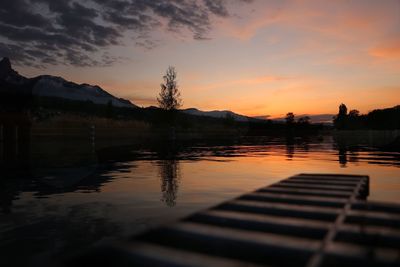 Scenic view of lake against sky during sunset