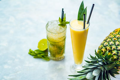 Close-up of drink on glass table