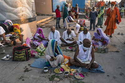 People working at street market