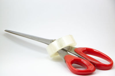 High angle view of container on floor against white background