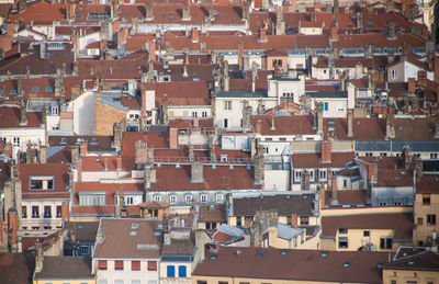 High angle view of buildings in city