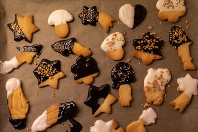 High angle view of cookies