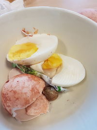 Close-up of boiled egg in bowl