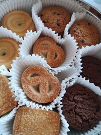 High angle view of cupcakes on table