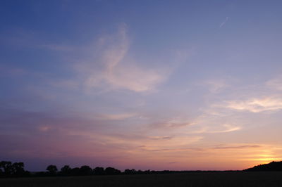 Scenic view of silhouette field against sky at sunset