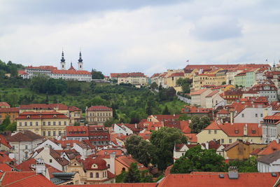 High angle view of townscape against sky