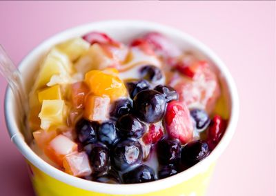 Close-up of dessert in bowl on table