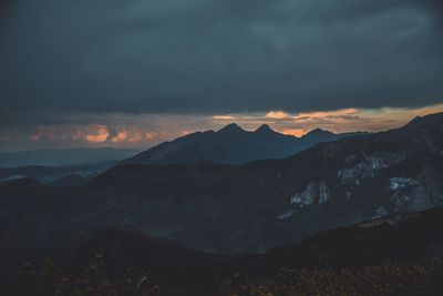 Scenic view of mountains against cloudy sky