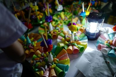 High angle view of multi colored fruits on table