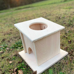 Cornhole airmail box in a yard of grass handmade solid wood unfinished yard games