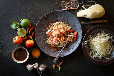 Directly above shot of vegetables in bowl on table