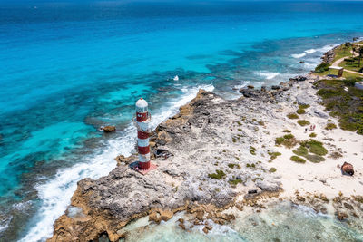 Aerial view of punta cancun adorned lighthouse