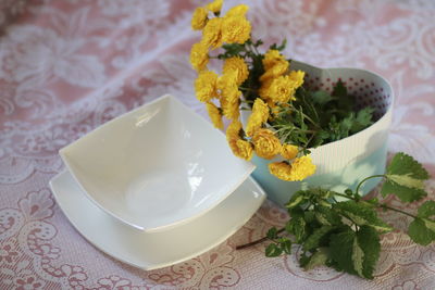 High angle view of flower bouquet on table