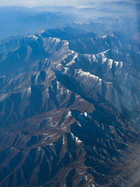 Aerial view of snow covered landscape