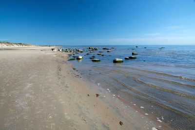 Scenic view of sea against clear blue sky