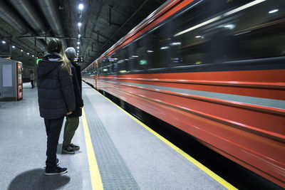 Blurred motion of train at subway station