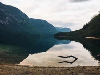 Scenic view of lake against cloudy sky