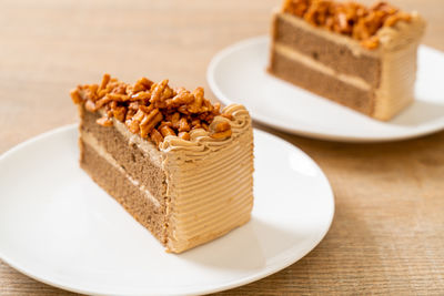 Close-up of dessert in plate on table