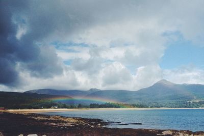 Scenic view of mountains against cloudy sky