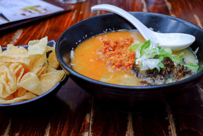 Close-up of soup in bowl