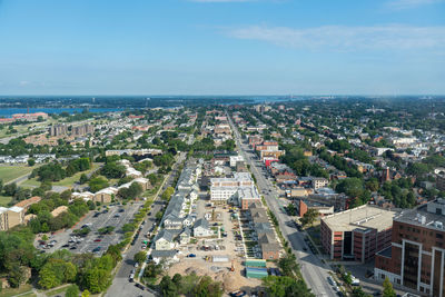 High angle view of cityscape against sky