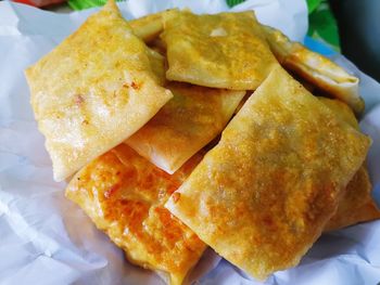 High angle view of bread in plate