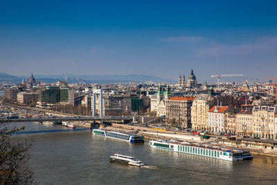 Big touristic boats at danube river in budapest