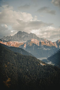 Scenic view of snowcapped mountains against sky