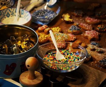 High angle view of food on table