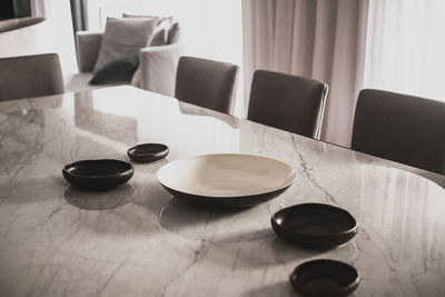 Empty plates on table