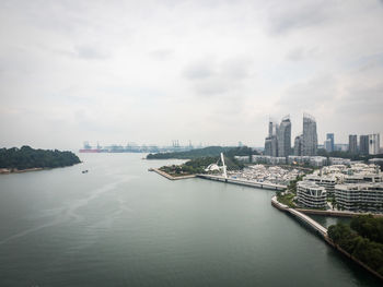 Aerial view of city against cloudy sky