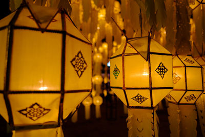 Close-up of illuminated christmas tree at home