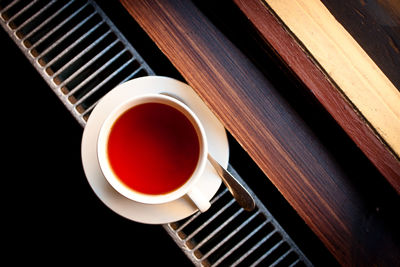 High angle view of coffee on table