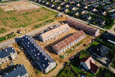 High angle view of buildings in city