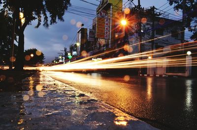Light trails on wet road during monsoon