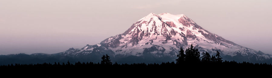Scenic view of snowcapped mountains against sky during winter