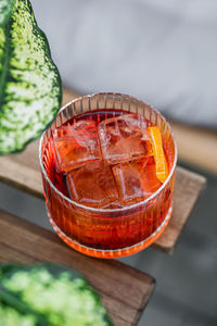 Negroni cocktail with orange slice