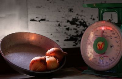 Close-up of fruits in bowl on table