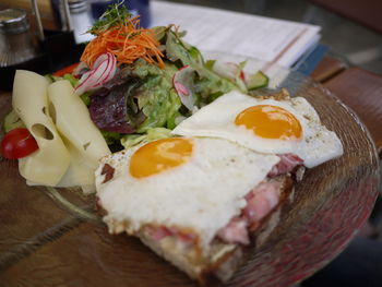 Close-up of breakfast served on table