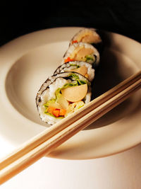 Close-up of sushi served in plate